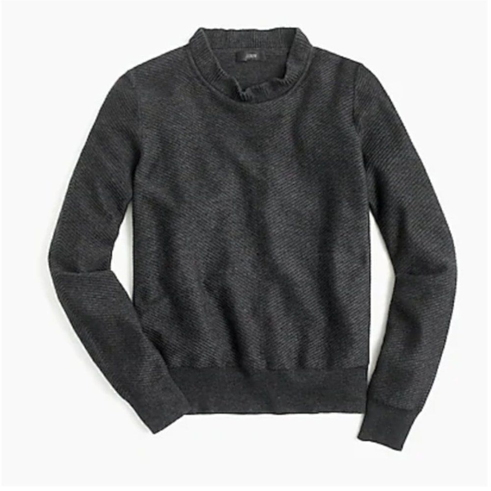 J.Crew Ruffle Neck Pullover Sweater Grey XS